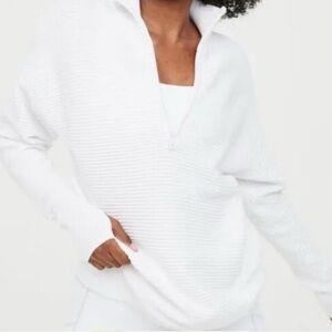 Offline By Aerie White Ribbed Quarter Zip Oversized Pullover Sweater